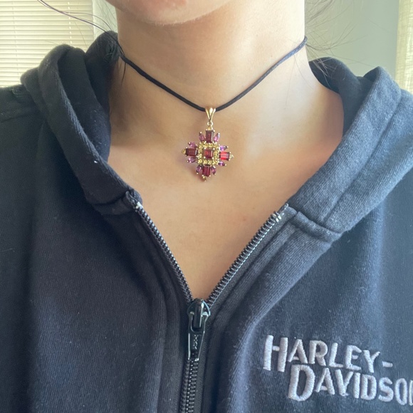 VINTAGE 10K SOLID Yellow Gold STAMPED Garnet Amethyst Citrine Pendant - Picture 9 of 9